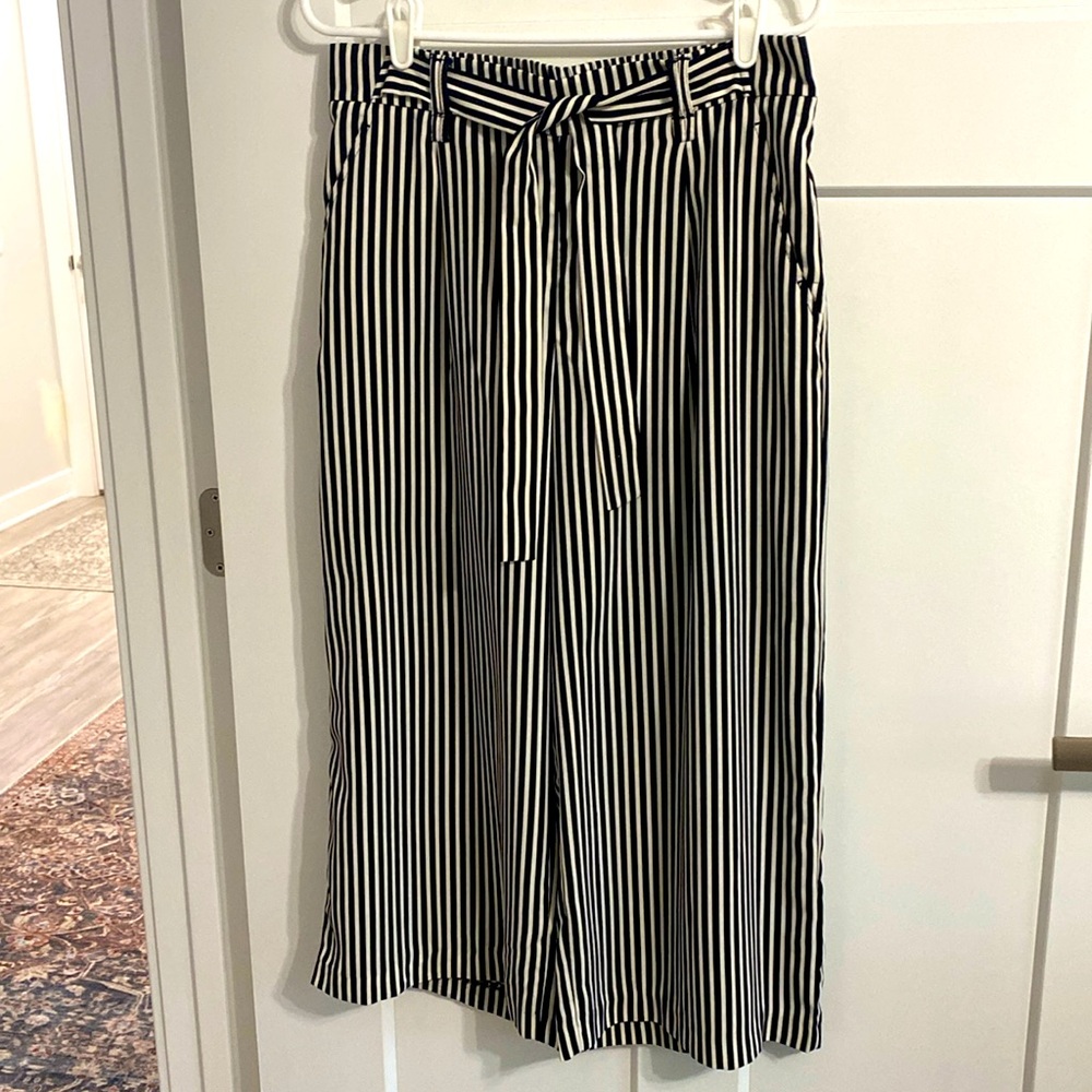 Cynthia Rowley Black & White Vertical Stripe Wide Leg Pants
